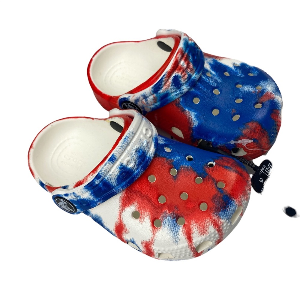 Crocs Kids Classic Toldder Tie-Dye Graphic Clog Blue/ Red/ White Size C5 - Picture 1 of 16